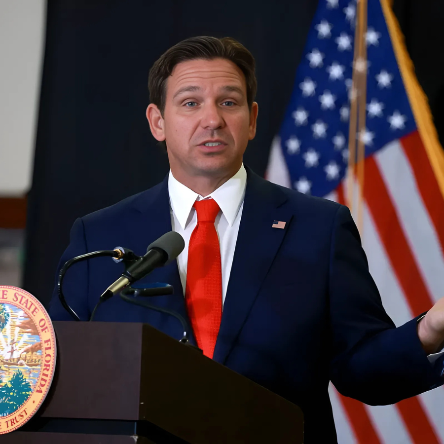 Ron DeSantis speaks during a press conference on September 17, 2024 in West Palm Beach, Florida. 